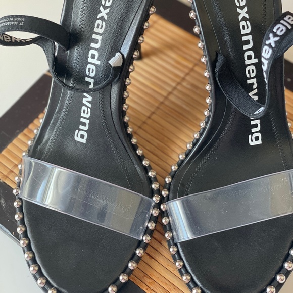 ALEXANDER WANG Nova Silver Studded Elastic/PVC Slingback 4" Heels Size 6.5 - Picture 1 of 6